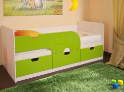 Детская кровать Минима зеленая с ящиками и бортиком
